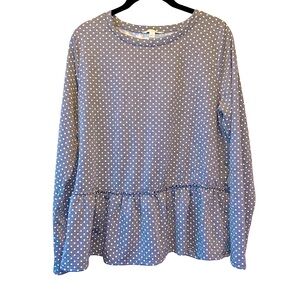 Green Envelope Polka Dot Peplum Top | Size M | Cute Long Sleeve Blouse